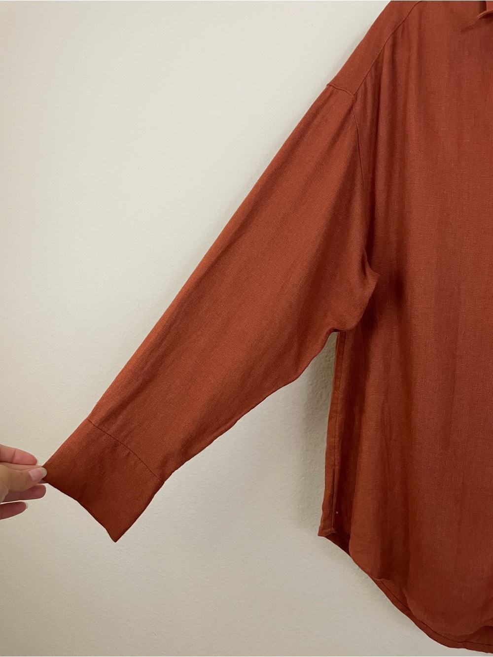 Abercrombie & Fitch Oversized Linen Blend Rust Button-Up Shirt Size XS - Picture 4 of 6